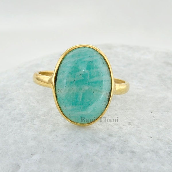 Bague Amazonite en Argent Massif, Amazonite Belle Bague Ovale 10x14mm Bague Micron en Argent Sterling 925- # 1095