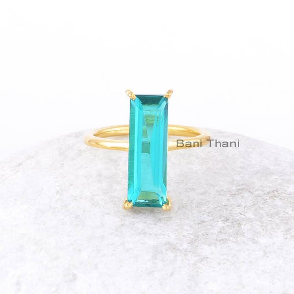 Teal Quartz Ring - Sterling Silver - Rectangle Gemstone Ring - Bijoux semi-précieux - Cadeau pour belle-sœur - Bijoux pour la mariée