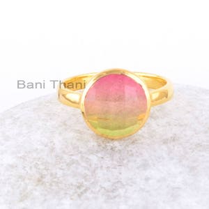 Beautiful Tourmaline Ring- Tourmaline Quartz Round 10mm Gemstone Ring-925 Sterling Silver Jewelry-Gold Plated Ring-Gift For Her-Boho Jewelry