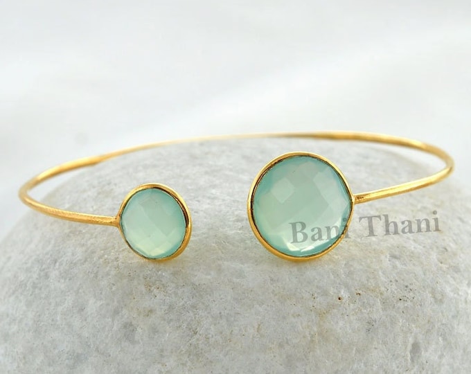 Aqua Chalcedony Bangle - 925 Sterling Silver - Rose Gold Plated Bracelet - Custom Jewelry - Gift For Loved Ones - Jewelry For Graduation