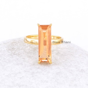 Champagne Quartz Ring - Solid Silver Ring - 6x18mm Baguette Ring - Gemstone Ring - Jewelry for Women - Gold Plated Ring - Handmade Jewelry