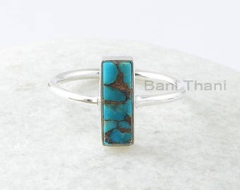 Copper Turquoise Ring, Blue Copper Turquoise 4x12mm Rectangle  Gemstone Ring, Handmade Gemstone Ring, Unique Engagement Gifts
