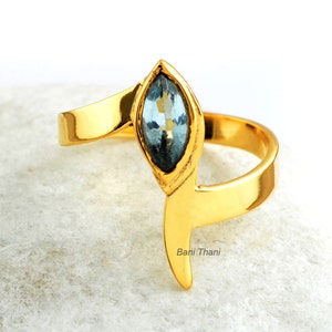 Aqua Quartz Silver Handmade Ring - Gold Plated 925 Sterling Silver Ring - Valentines Gift - Artisan Jewelry - Gift for Mother - Gift for Her