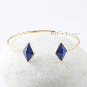 Lapis Lazuli Bangle, Lapis Lazuli 10x16mm Diamond Pyramid Sterling Silver Gemstone Bangle, Bangle For Women, Engagement Gift For Bride