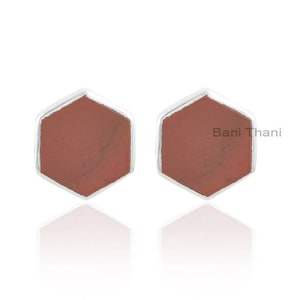 Red Jasper Earrings-Red Jasper Hexagon 9x9mm Sterling Silver Earrings-Jasper Earrings-Gemstone Earrings-Handmade Jewelry-Gift For Women