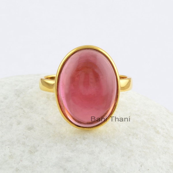 Pink Tourmaline Quartz Oval 12x16mm Gemstone Rings, Micron Gold Plated Ring, 925 Sterling Silver Ring, Rings for Women, Christmas Gift Rings