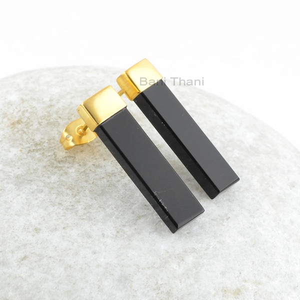 Black Onyx Earring - 925 Silver - Handmade Studs - Long Rectangle Stone - Man Made Jewelry - Gift For Inspiration - Jewelry For Flower Girls