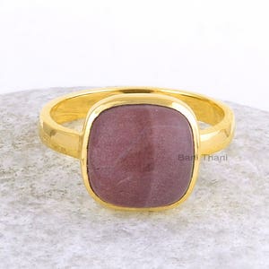 Mookaite Jasper Ring - Jasper 10mm Cushion Gemstone Ring - Solid 925 Sterling Silver Ring - Gold Plated Ring - Handmade Ring -Gift for Women