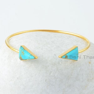 Arizona Turquoise Bangle - Gold Plated Bracelet - 925 Silver - 10x15mm Triangle - Gemstone Jewelry - Jewelry For Beach -Gift For Young Women