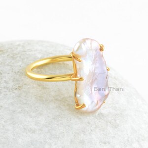 Sterling Silber Ring-Perle Scheibe 17 x 11 mm Sterling Silber mit 18k vergoldet Ring-Verlobung Geschenk-Edelstein Ring-Geschenk für Frauen