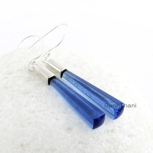 Tanzanite Quartz 6x40mm Fancy Gemstone Drop Earrings, 925 Sterling Silver Earrings, Wedding Gift, Christmas Gift Earrings, Handmade Earrings