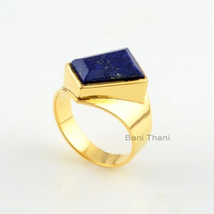 Handmade Lapis Ring - Rectangle 12x8x6mm - Gold Plated - 925 Sterling Silver Ring - Gift for Women - Lapis Lazuli Ring - Wedding Gift Ring