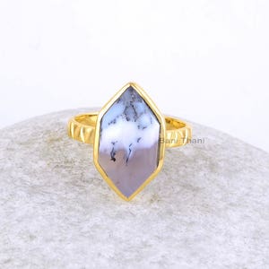 Dendritic Agate Ring - Dendritic Agate Hexagon Diamond shape 9x16mm Ring - Sterling Silver Ring - Gold Plated Ring - Bridesmaid Gift Ring