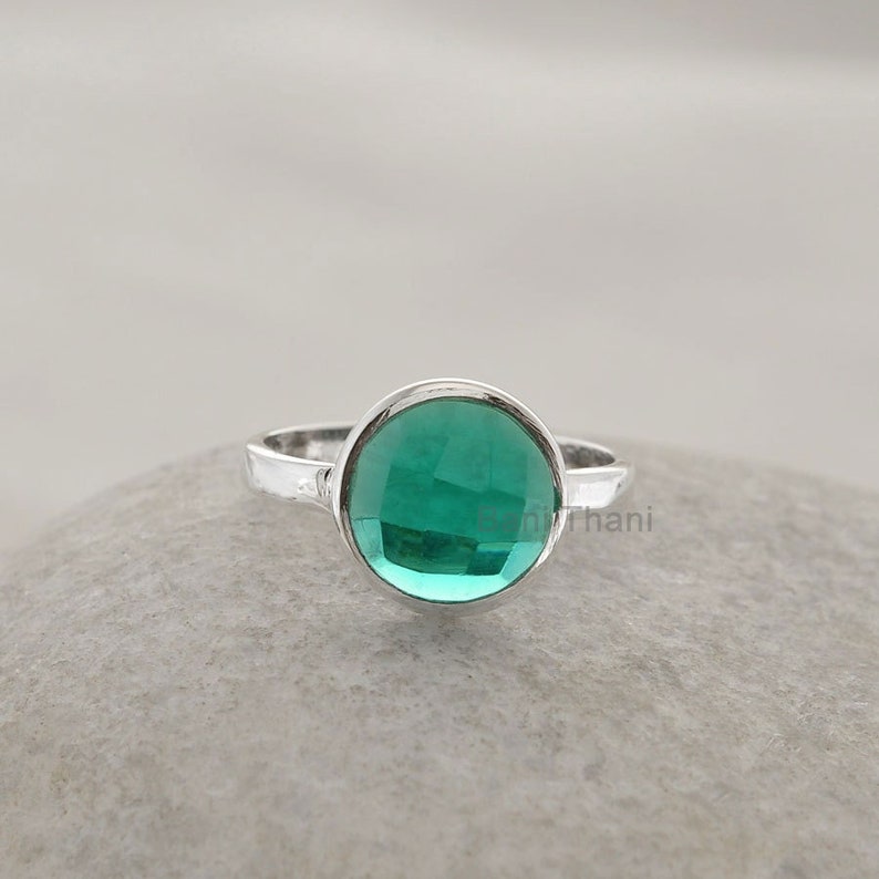 Teal Quartz Gemstone Ring 925 Sterling Silver Ring 10mm Round Handmade Ring Personalized Jewelry Jewelry for Ladies Gift for BFF image 1