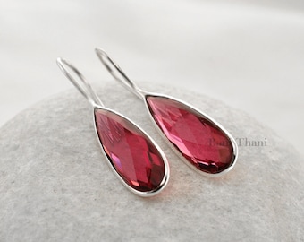Gemstone Earrings,  Earrings, Pink Tourmaline Pear Faceted 925 Sterling  Dangle Earrings,  8x25mm Dangle Earring For Anniversary