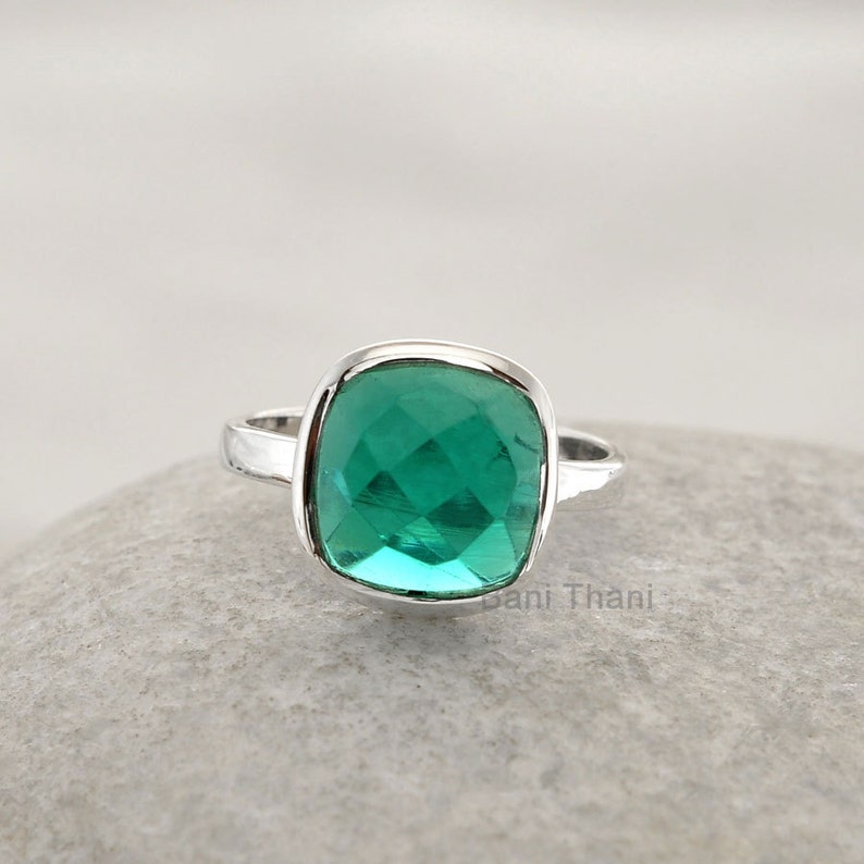 Quartz Ringteal Quartz 10mm Faceted Cushion Gemstone Ring925 Etsy