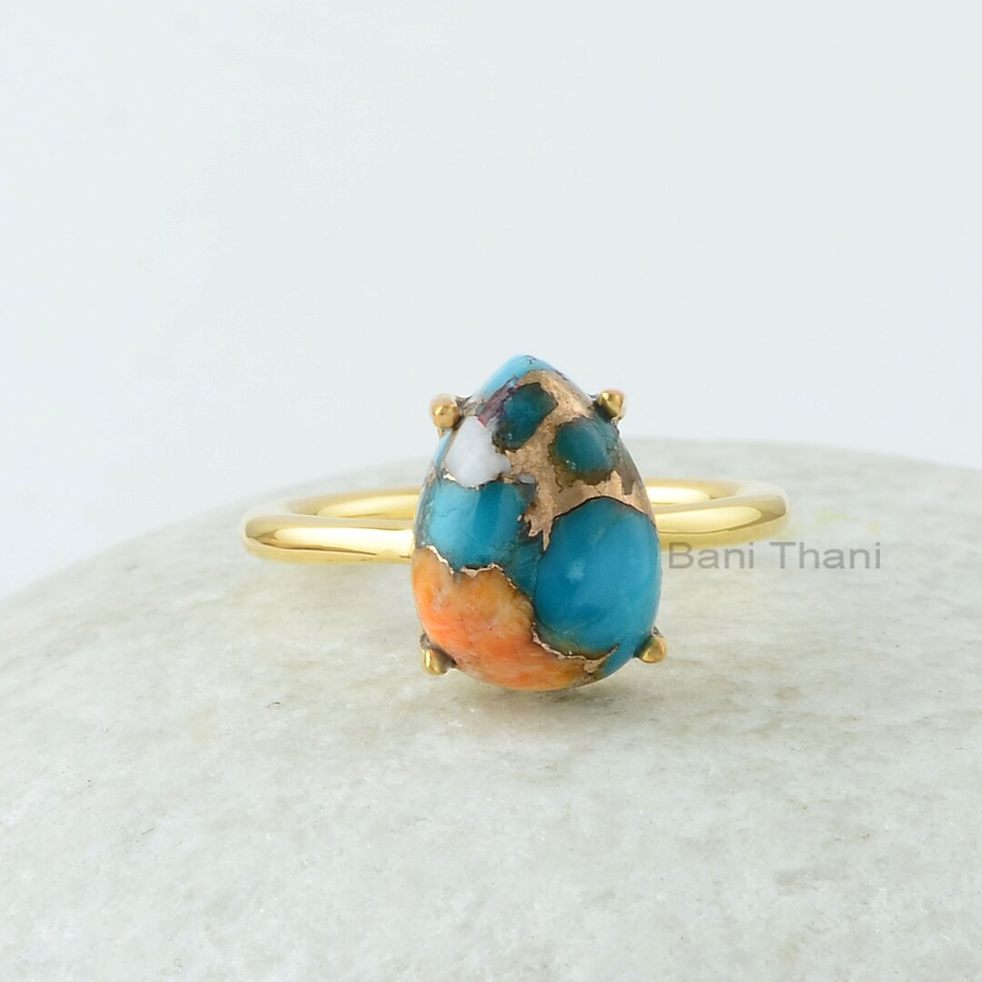 Oyster Turquoise Ring, Oyster Copper Turquoise 9x12 Mm Pear