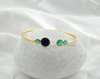 銅とアズライトのバングル - ハンドメイドブレスレット - 8 x 8 mm