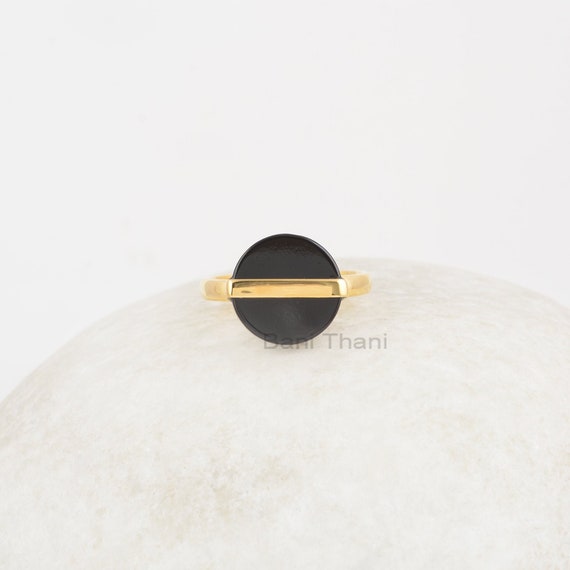 Bague ronde plate noire new arrivals