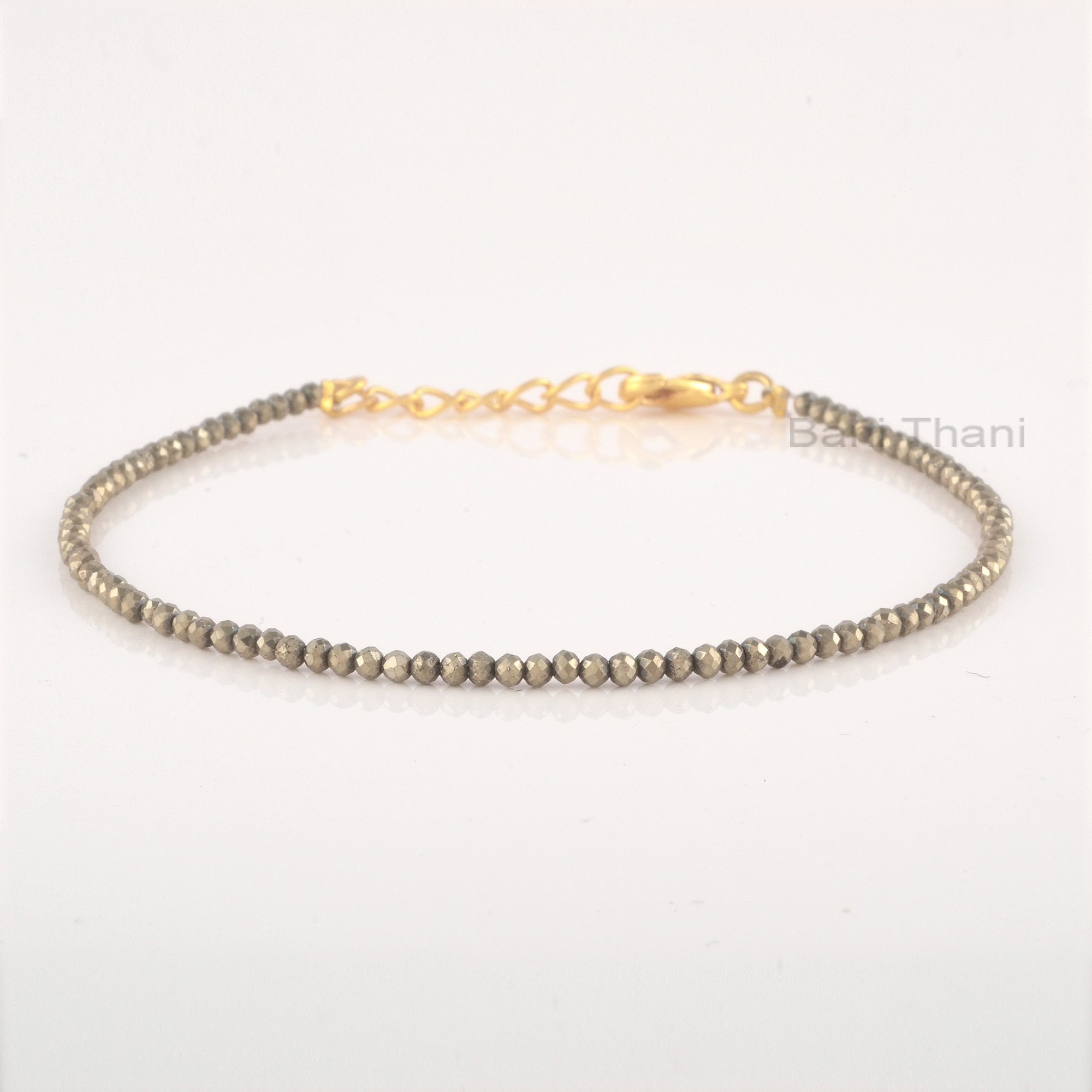 Bracciale Donna In Pietra Di Pirite Naturale – Mini Chakra Con Perline Sfaccettate – Elastico, 19 Cm – Gioiello Energetico