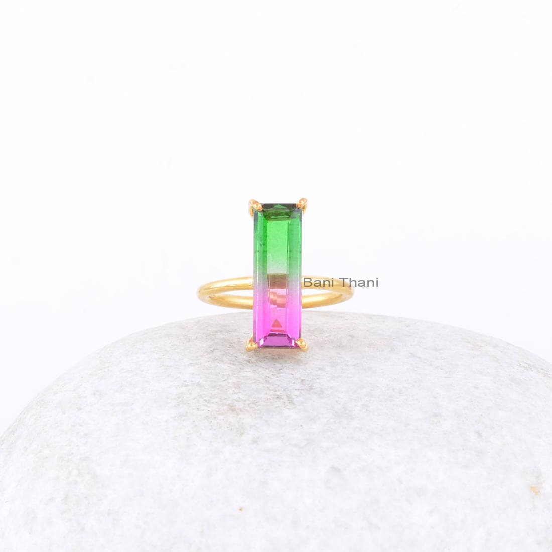 Elegant Watermelon Tourmaline Bi Doublet Quartz Baguette 6x18mm Gemst…