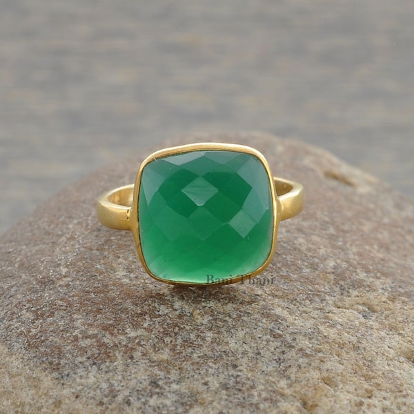 Bague en onyx vert - Bague en argent - Bague en argent sterling - Bague en argent sterling - Bague en pierre de naissance, 10mm Cushion Cut