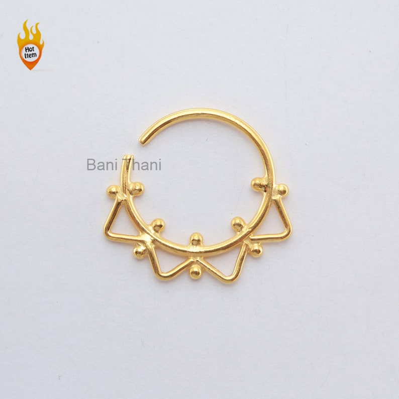 Nose Ring Ethnic Septum Ring Gypsy Body Jewelry Tribal Belly Dance #1875 Handmade Gold Plated 925 Sterling Silver Nose Ring
