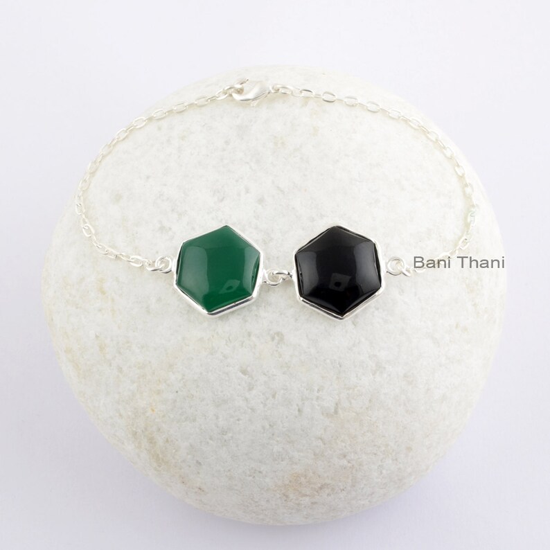 Black Onyx 14 mm Hexagon Handmade Gemstone Chain Bracelet Green Onyx 14 mm Hexagon Party Wear Bracelet For Women Gemstone Chain Bracelet
