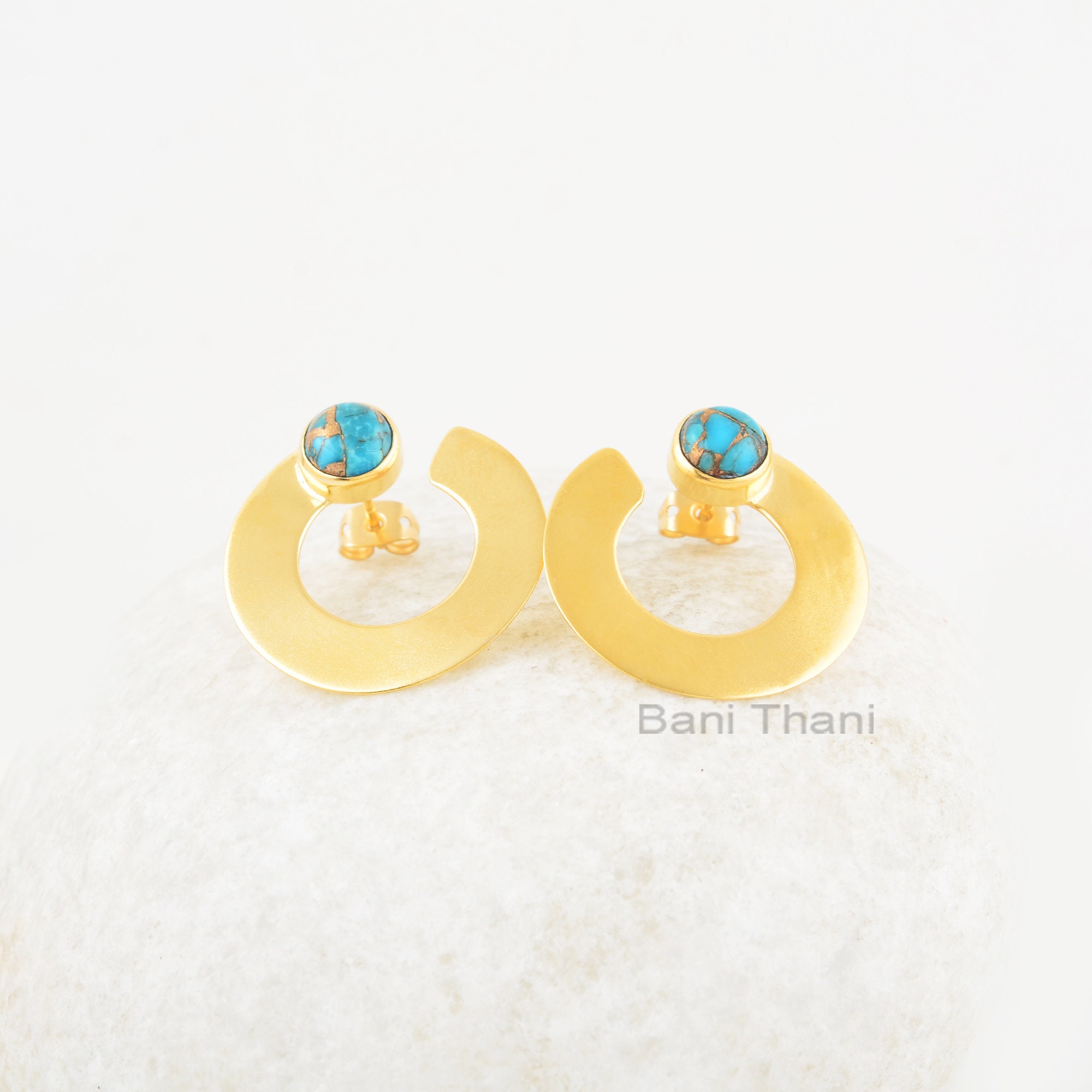 Orecchini In Argento Sterling - Borchie Blu E Turchesi - Pietra - Foto 8