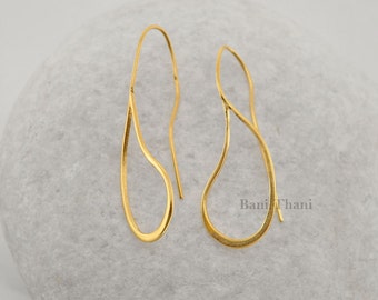 Designer Micron Gold Plated Wired Earring, 925 Sterling Silver Dangle Wire Earrings, Gold Wire Earring For Christmas