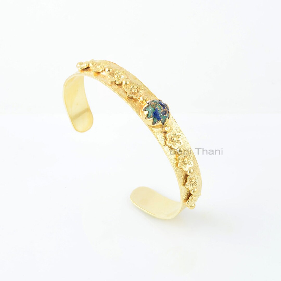 アズライトのバングル 銅とアズライトのバングル - ハンドメイドブレスレット - 8 x 8 mm