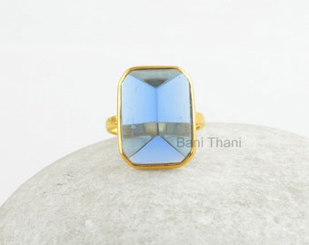 Tanzanite Ring, Tanzanite Quartz 13x18mm Pyramid Shape Bezel Ring, 925 Sterling Silver Quartz Ring, 18k Gold Plated Gemstone Ring For Girls