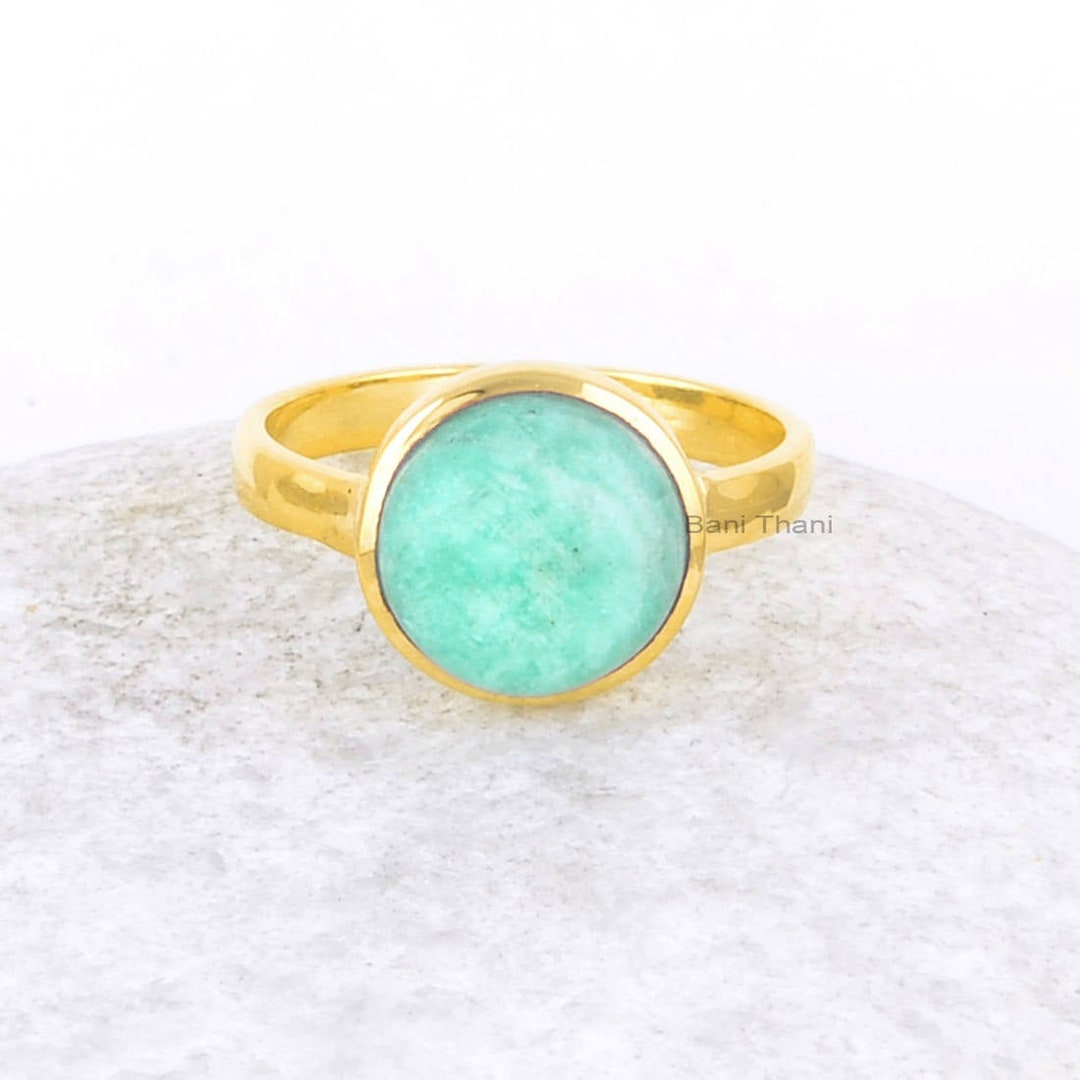 Amazonite Ring-amazonite Round 10mm Sterling Silver Ring-gold Plated ...
