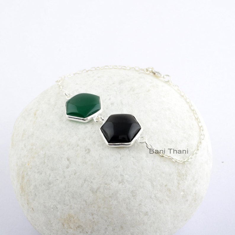 Black Onyx 14 mm Hexagon Handmade Gemstone Chain Bracelet Green Onyx 14 mm Hexagon Party Wear Bracelet For Women Gemstone Chain Bracelet