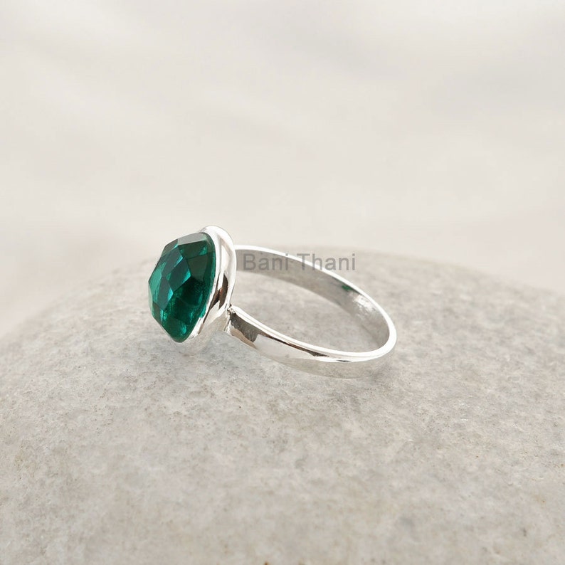 Teal Quartz Gemstone Ring 925 Sterling Silver Ring 10mm Round Handmade Ring Personalized Jewelry Jewelry for Ladies Gift for BFF image 4