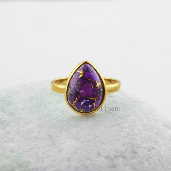 Purple Turquoise Ring - Solid Silver - Gold Plated Ring - Pear Gemstones - Bestseller Jewelry - Jewelry For Month Birthday - Gift For Women