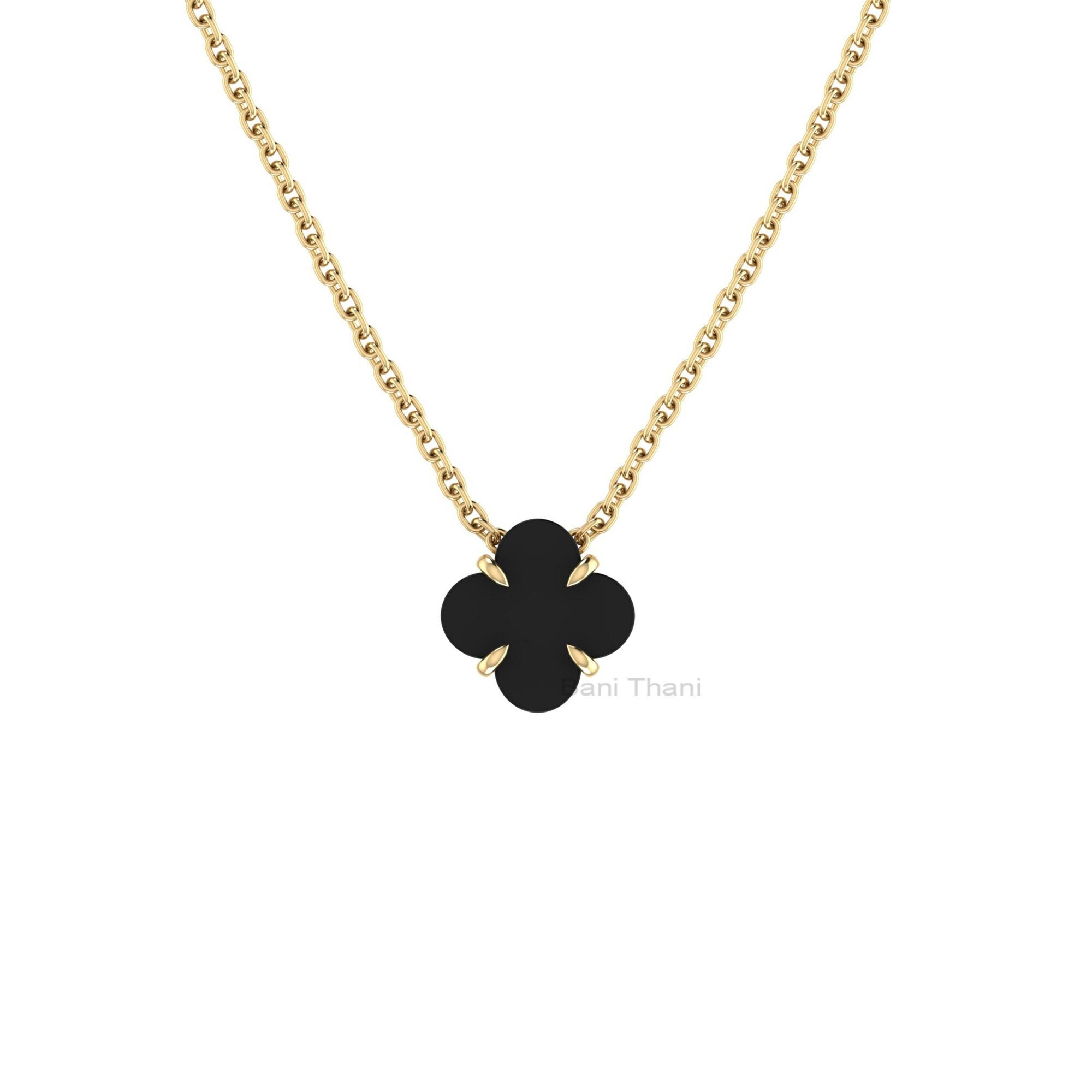 Black Onyx 9mm Clover Gemstone 925 Silver Sterling Pendant Black Onyx 9mm Clover Gemstone 925 Silver Sterling Pendant