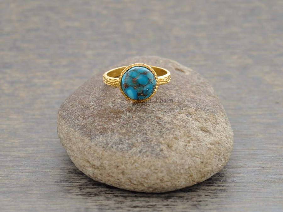 Copper Blue Turquoise Round 10mm Micron Gold Plated 925 Etsy