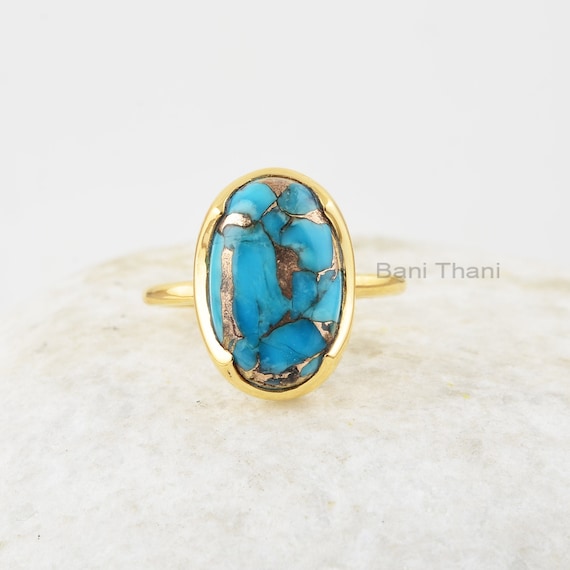 Buy Blue Copper Turquoise Silver Ring 10x16mm Oval Gemstone Ring