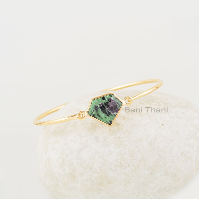Ruby Zoisite Bracelet Anniversary Gift Ruby Zoisite 13x16mm Diamond Shape Gemstone Silver Bangle Multi-Color Gemstone Gold Plated Bangle