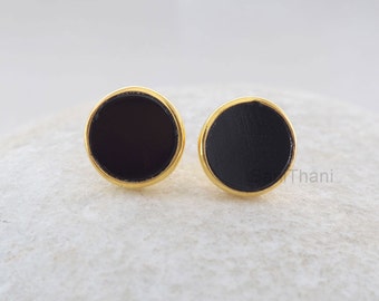 Black Onyx Stud Earrings - 925 Silver - 9mm Flat Round - Handmade Studs - Dainty Jewelry Earrings - Gift For BFF - Jewelry For Graduate