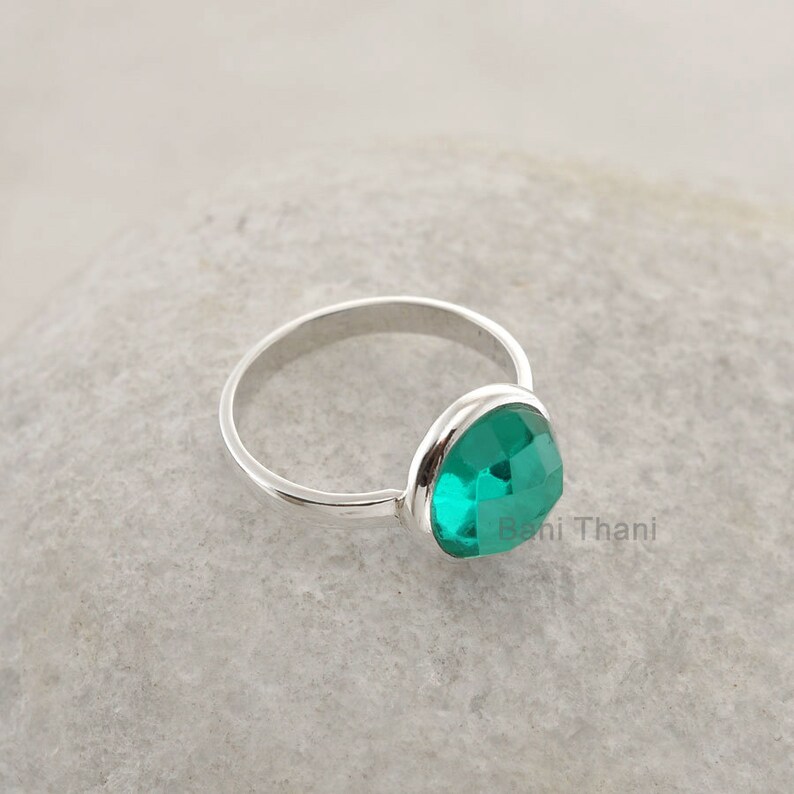 Teal Quartz Gemstone Ring 925 Sterling Silver Ring 10mm Round Handmade Ring Personalized Jewelry Jewelry for Ladies Gift for BFF image 2