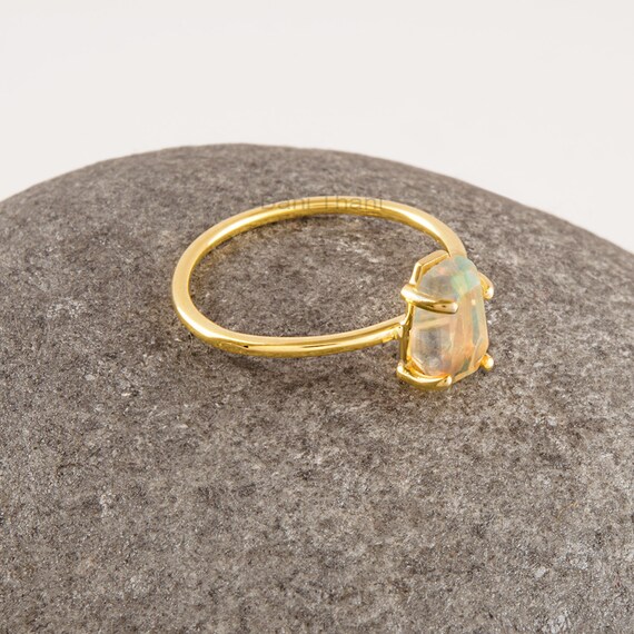 FULULAY Anillo De Plata Esterlina Chapada En Oro De 14 Quilates, Piedra Lunar Cortada A Mano, Labradorita/ópalo, Gran Regalo Para Mujer, Oro Amarillo, Sin Piedras Preciosas