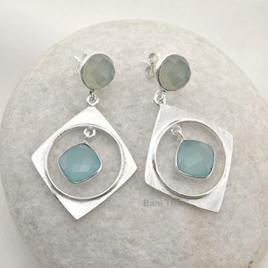 Chalcedony Gemstone Silver Earrings - 925 Sterling Silver Drop Earrings - Dangle Jewelry for Women - Birthday Gift Earrings - Gift for Her