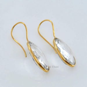 Crystal Quartz Oval Gemstone Earrings - Gold Plated Earrings - 925 Sterling Silver Dangle Earrings - Gift for Her - 12x20mm Gemstone Earring