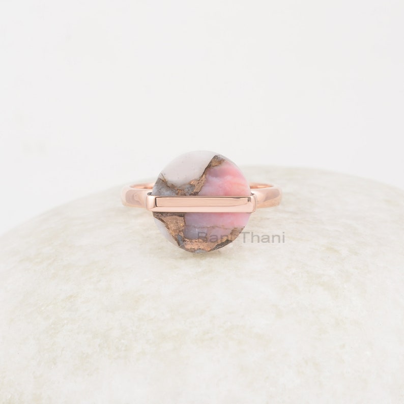 Pink Opal Ring - Natural Gemstone Ring - Silver Handmade Ring - 12mm Rose Gold Ring - Gift for niece - Jewelry for healing -Trendy Jewelry 