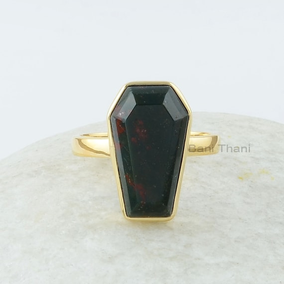 Coffin Ring Bloodstone 10x17 Mm Coffin Shape Gemstone Silver Ring