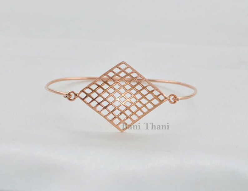 Beautiful Hand Cut Rose Gold Sterling Silver Bangle #1396