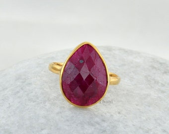 Ruby Ring - Pure Silver - Pear Handcrafted Ring - Rose Gold Plated Jewelry - Artisan Jewelry - Gift For New Mom - Jewelry For Teens