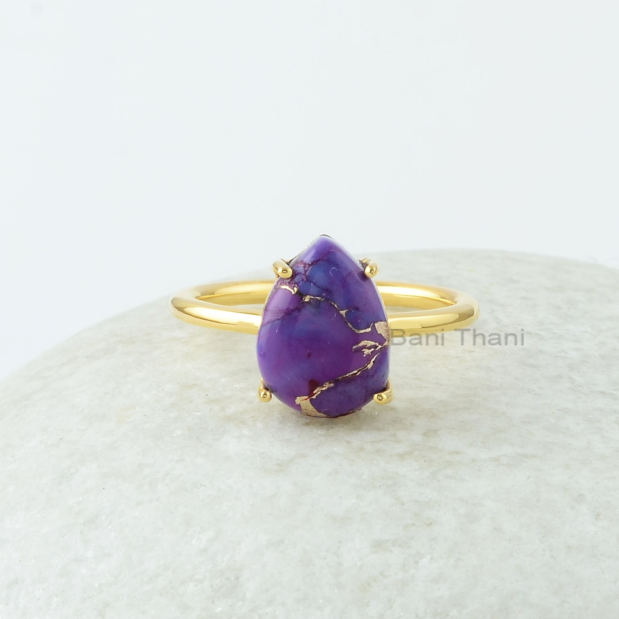 Purple Copper Turquoise Gemstone Ring 9x12mm Pear Gemstone - Etsy